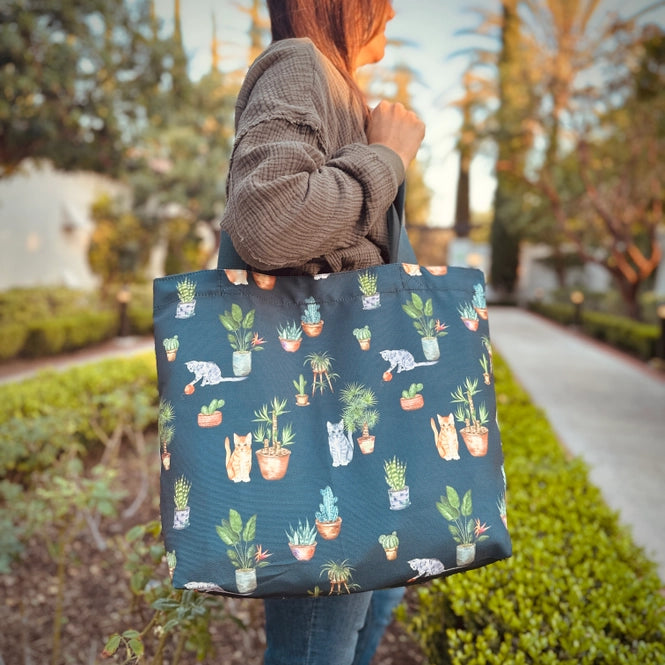 cats and plants tote bag