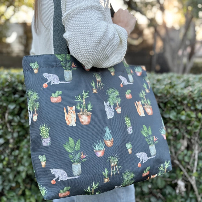 cats and plants tote bag