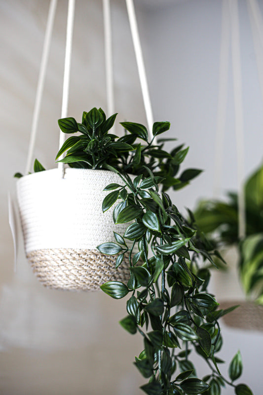 4inch two toned woven hanging planter basket